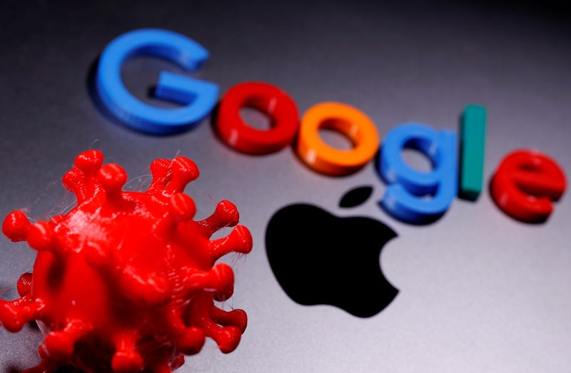 &copy; Reuters. FILE PHOTO: 3D printed coronavirus model and Google logo