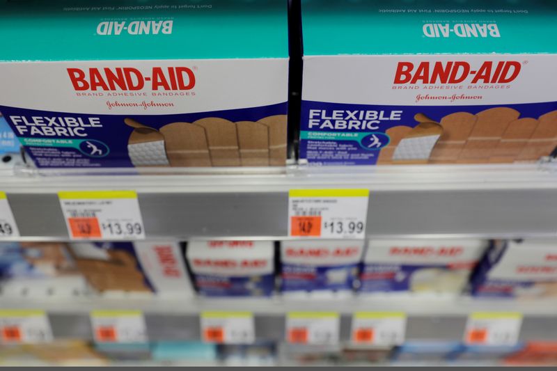 &copy; Reuters. FILE PHOTO: Johnson &amp; Johnson products stand on a shelf in a store in New York