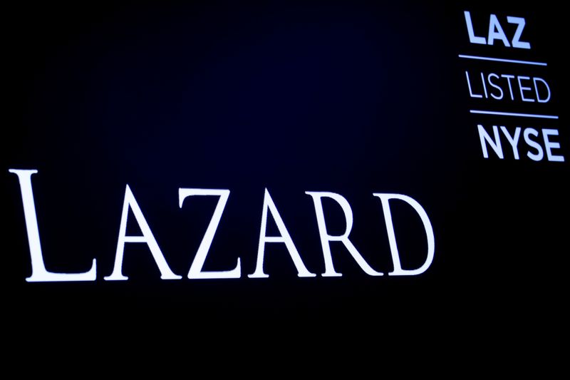 &copy; Reuters. FILE PHOTO: The logo and trading information for Lazard Ltd appear on a screen on the floor at theNYSE in New York