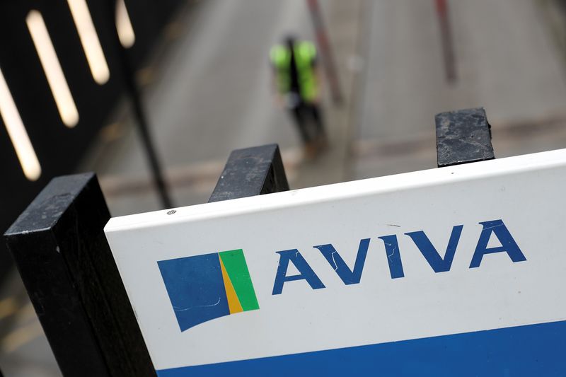 &copy; Reuters. FILE PHOTO: The Aviva logo sits outside the company head office in the city of London