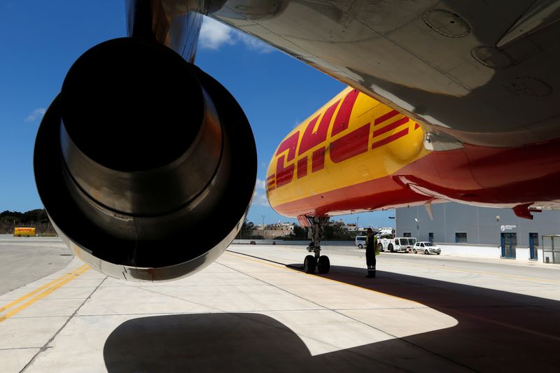 &copy; Reuters. A DHL logo is seen on a DHL Boeing 757 aircraft during a charity fundraising event at the Safi Aviation Park in Safi