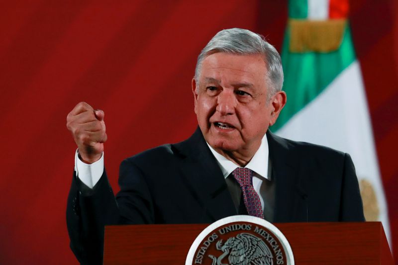 &copy; Reuters. FILE PHOTO: Mexico&apos;s President Andres Manuel Lopez Obrador attends a news conference at the National Palace in Mexico City