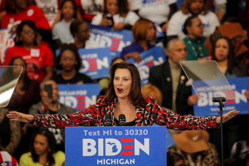 &copy; Reuters. Michigan Governor Gretchen Whitmer speaks during a campaign event for Democratic U.S. presidential candidate and former Vice President Joe Biden in Detroit, Michigan