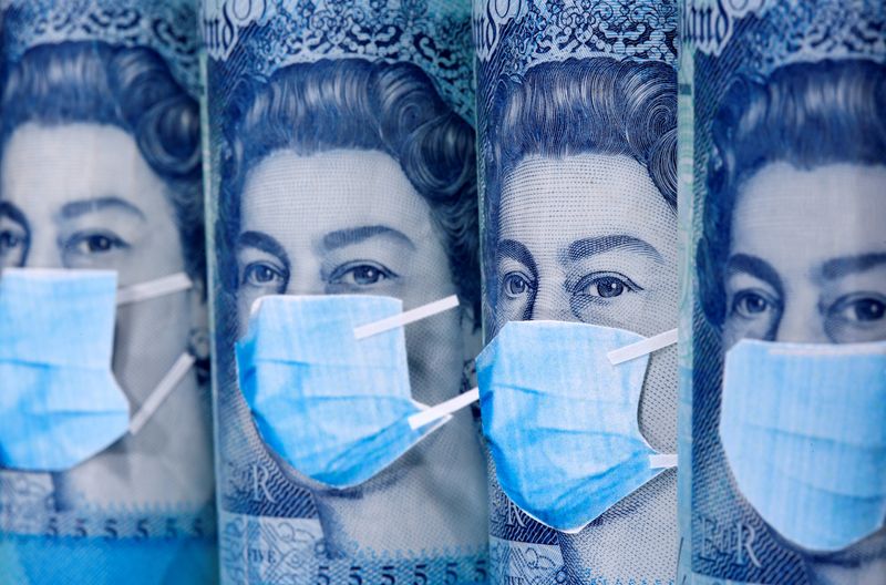 &copy; Reuters. FILE PHOTO: Queen Elizabeth II is seen with printed medical masks on the Pound banknotes in this illustration