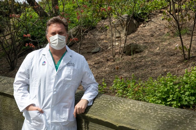 &copy; Reuters. J Mocco, MD, Director of Mount Sinai&apos;s Cerebrovascular Center, poses outside Mount Sinai Hospital in Manhattan, New York