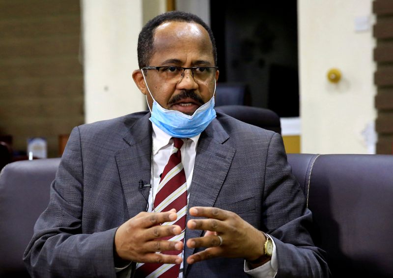 &copy; Reuters. FILE PHOTO: Sudan&apos;s Minister of Health Akram Ali Altom speaks during a Reuters interview amid concerns about the spread of coronavirus disease (COVID-19), in Khartoum