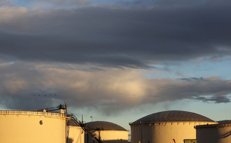 &copy; Reuters. FILE PHOTO: Crude oil storage tanks are seen at the Kinder Morgan terminal in Sherwood Park