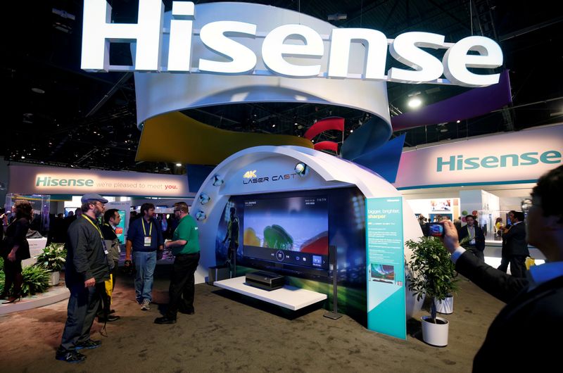 &copy; Reuters. FILE PHOTO: A 100-inch Hisense 4K Laser Cast television displayed during the 2017 CES in Las Vegas
