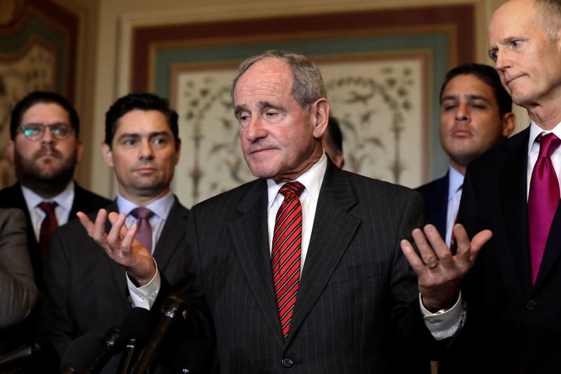 &copy; Reuters. Senate Foreign Relations Committee chairman Jim Risch talks to the media after a meeting with Carlos Alfredo Vecchio