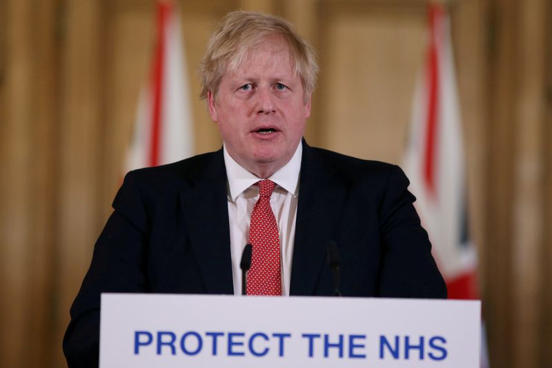 &copy; Reuters. British PM Johnson gives daily address to nation on coronavirus in London