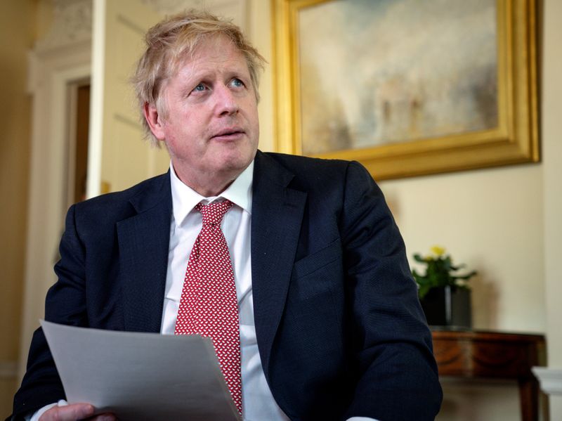 © Reuters. Prime Minister Boris Johnson thanks the NHS in a video message on Easter Sunday, at 10 Downing Street in London