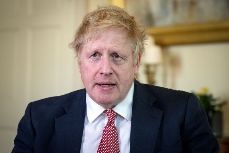 &copy; Reuters. Prime Minister Boris Johnson thanks the NHS in a video message on Easter Sunday, at 10 Downing Street in London