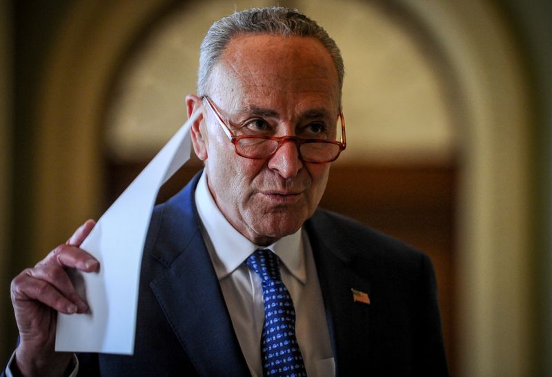 &copy; Reuters. Schumer makes a statement after meetings to wrap up work on coronavirus economic aid legislation
