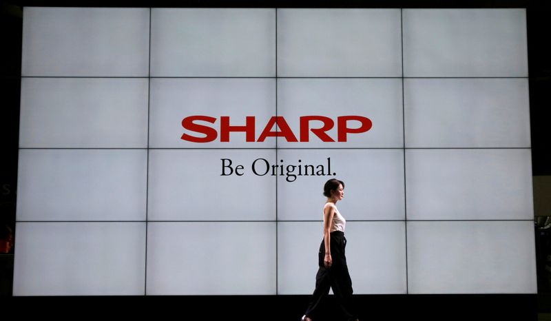 &copy; Reuters. A logo of Sharp Corp is pictured at the CEATEC JAPAN 2017 in Chiba