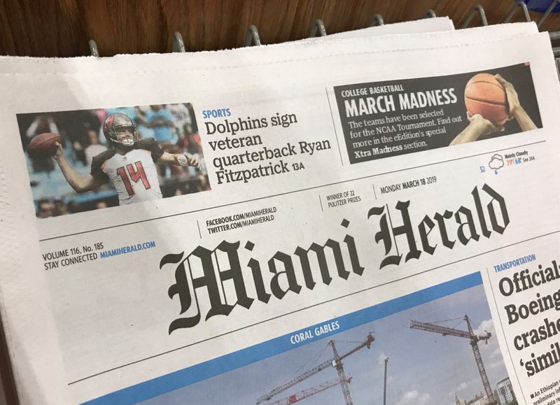 &copy; Reuters. A copy of the Miami Herald is shown on a supermarket rack in Doral