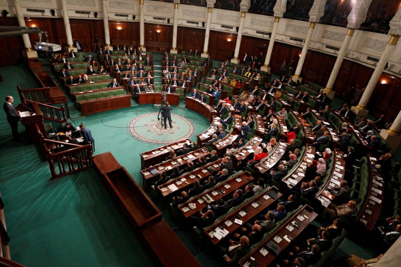 &copy; Reuters. FILE PHOTO: Tunisia&apos;s prime minister designate Elyes Fakhfakh speaks at the Assembly of People&apos;s Representatives in Tunis