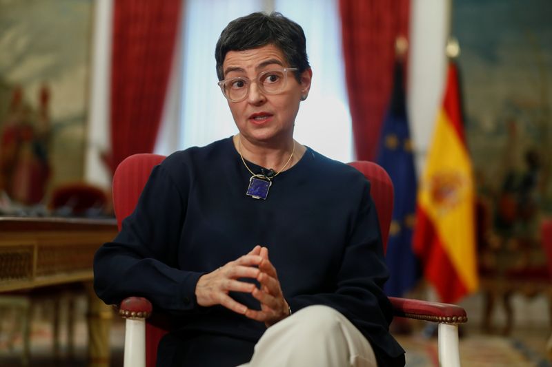 &copy; Reuters. Spanish Foreign Minister Arancha Gonzalez Laya reacts during an interview with Reuters at the Ministry of Foreign Affairs, in Madrid