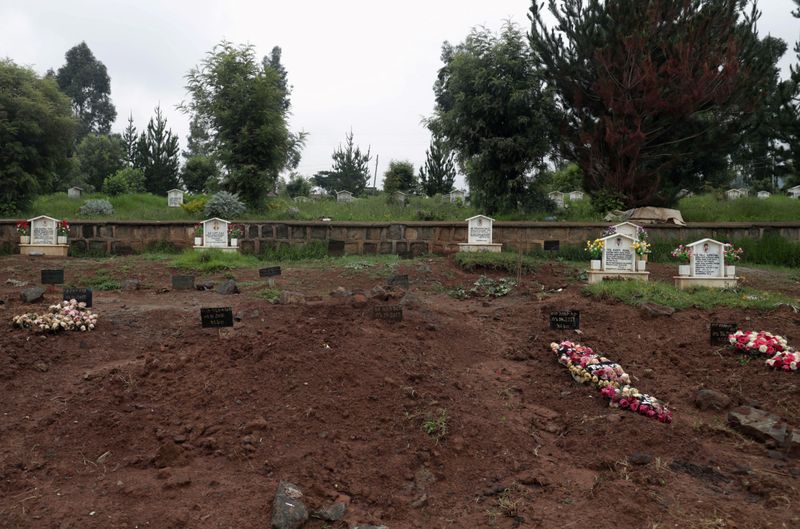 &copy; Reuters. Covas recém-cobertas em cemitério em Wingate, ao norte de Adis Abeba, na Etiópia