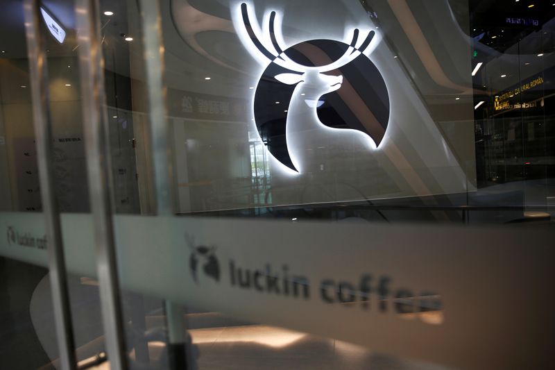 &copy; Reuters. A Luckin Coffee logo is seen at a closed  store in Beijing