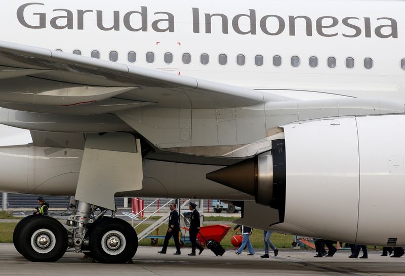 &copy; Reuters. The logo of Garuda Indonesia is pictured on an Airbus A330 aircraft parked at the aircraft builder&apos;s headquarters of Airbus in Colomiers