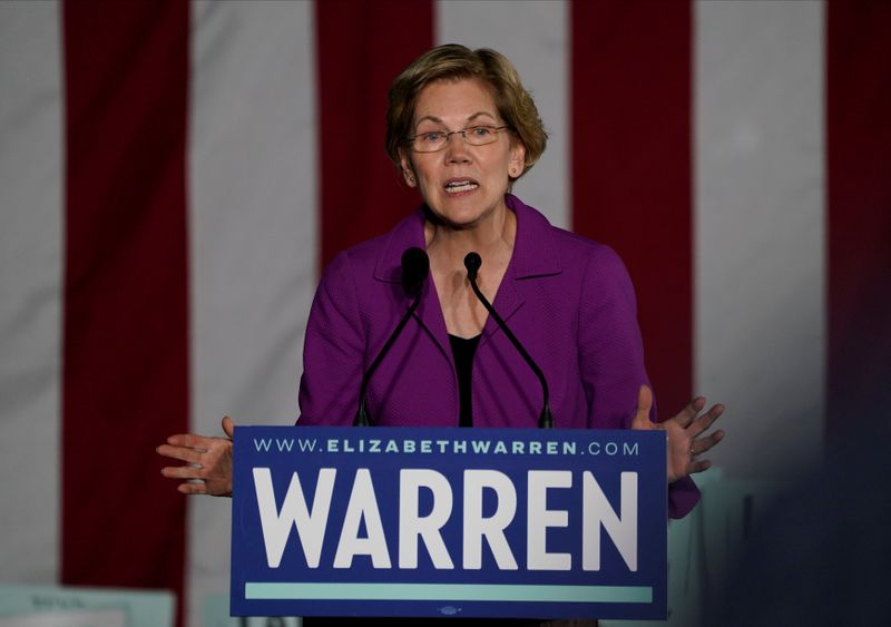 &copy; Reuters. Democratic 2020 U.S. presidential candidate Senator Elizabeth Warren speaks to supporters in Monterey Park, California