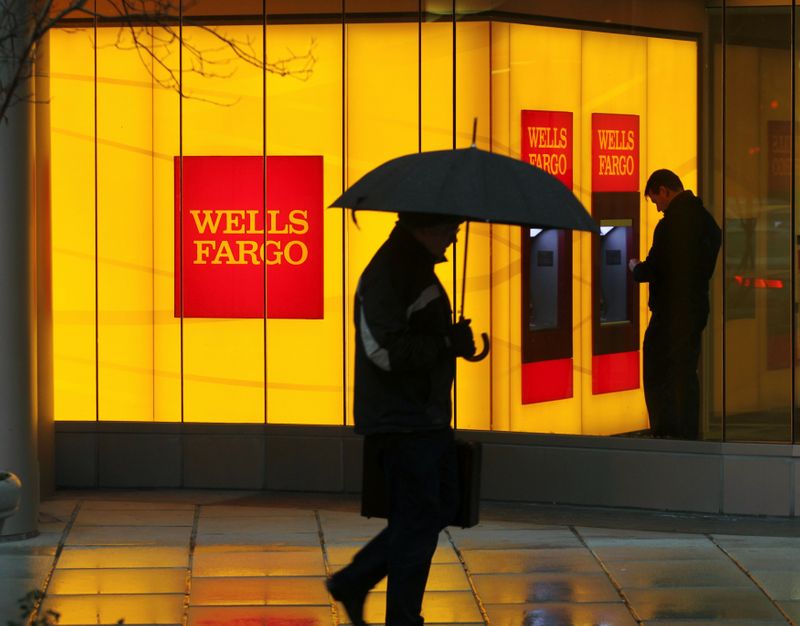 &copy; Reuters. FILE PHOTO: FILE PHOTO: A man walks past a Wells Fargo Bank branch on a rainy morning in Washington