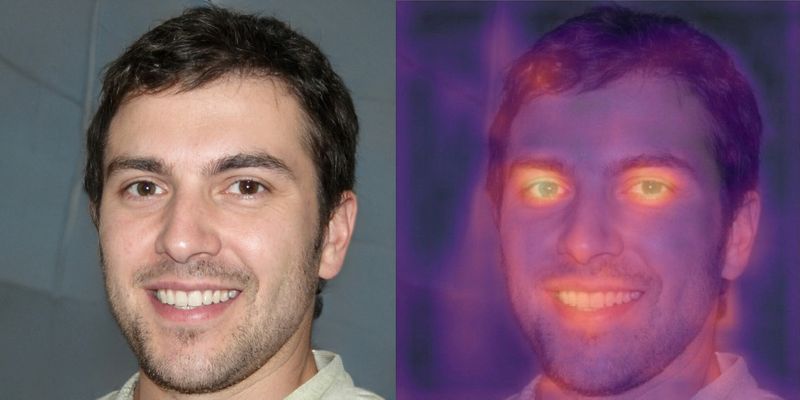 © Reuters. A combination photograph shows an image purporting to be of British student and freelance writer Oliver Taylor and a heat map of the same photograph produced by Tel Aviv-based deepfake detection company Cyabra