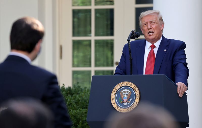 &copy; Reuters. FILE PHOTO: U.S. President Donald Trump attends a news conference in the Rose Garden at the White House in Washington