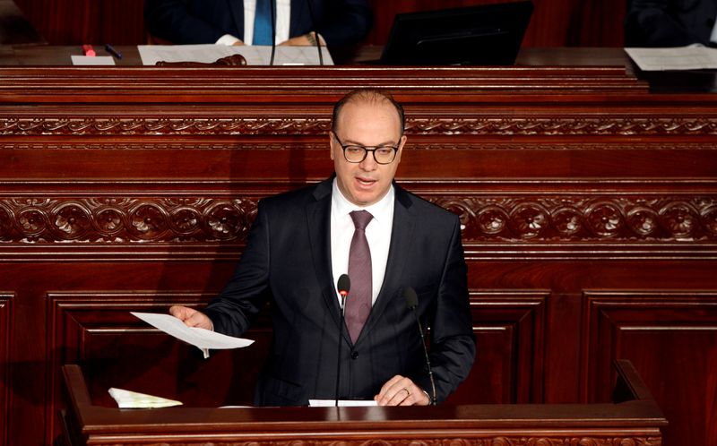 &copy; Reuters. FILE PHOTO: Tunisia&apos;s prime minister designate Elyes Fakhfakh speaks at the Assembly of People&apos;s Representatives in Tunis