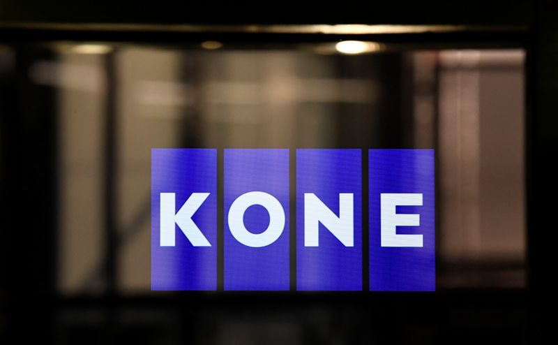 &copy; Reuters. Logo is displayed in an elevator at the KONE Academy of Finish manufacturer KONE in Hanover