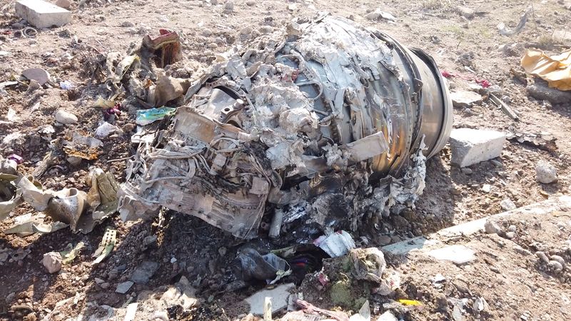 &copy; Reuters. General view of the debris of the Ukraine International Airlines, flight PS752, Boeing 737-800 plane that crashed after take-off from Iran&apos;s Imam Khomeini airport, on the outskirts of Tehran