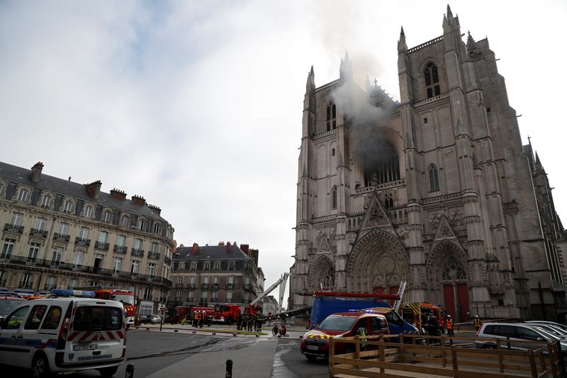 &copy; Reuters. Fire at the Cathedral of Saint Pierre and Saint Paul in Nantes