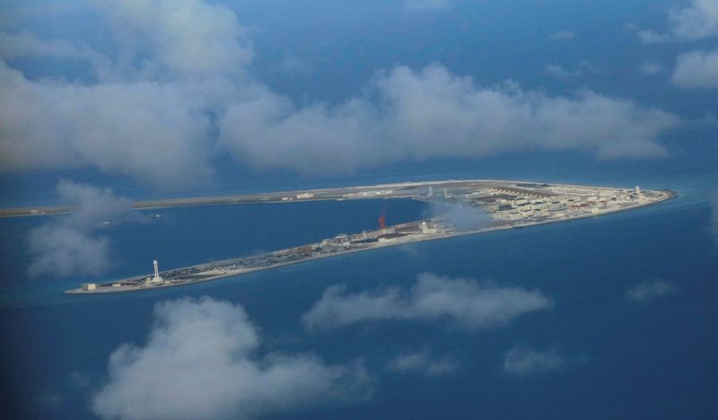 © Reuters. An aerial view of China occupied Subi Reef at Spratly Islands in disputed South China Sea