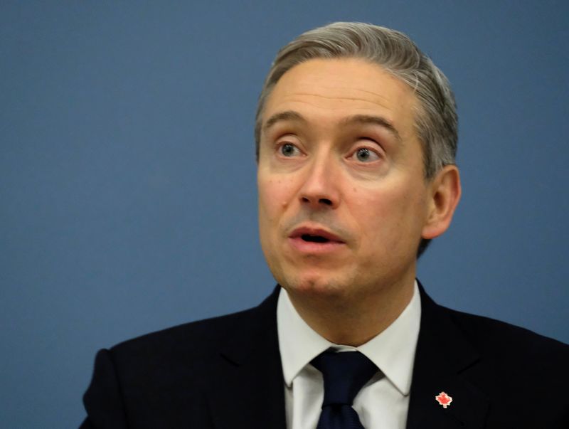 &copy; Reuters. Canada&apos;s Minister of Foreign Affairs Champagne speaks during news conference in Riga