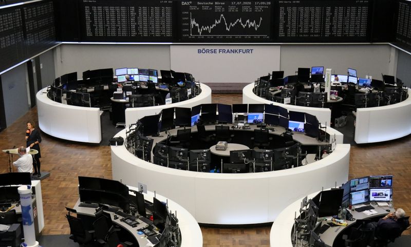 © Reuters. The German share price index DAX graph is pictured at the stock exchange in Frankfurt