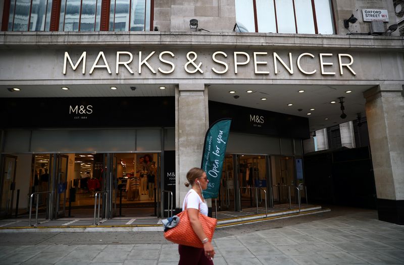 &copy; Reuters. Entrance to a Marks and Spencer store is pictured at the Oxford Street, in London