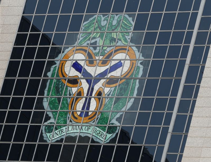 &copy; Reuters. Central Bank of Nigeria&apos;s logo is seen on the headquarters building in Abuja