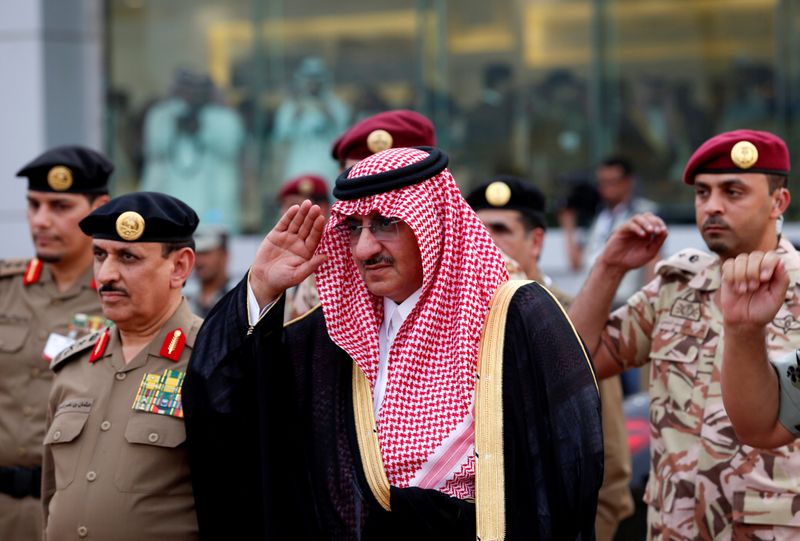 &copy; Reuters. FILE PHOTO: Saudi Crown Prince Mohammed Bin Nayef, the interior minister, arrives to a military parade in preparation for the annual Haj pilgrimage in the holy city of Mecca