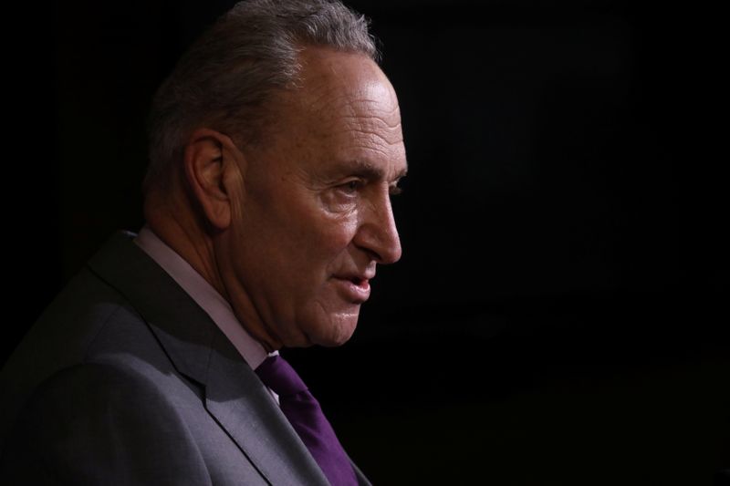 &copy; Reuters. U.S. Senate Minority Leader Chuck Schumer speaks about COVID-19 response during news conference on Capitol Hill in Washington