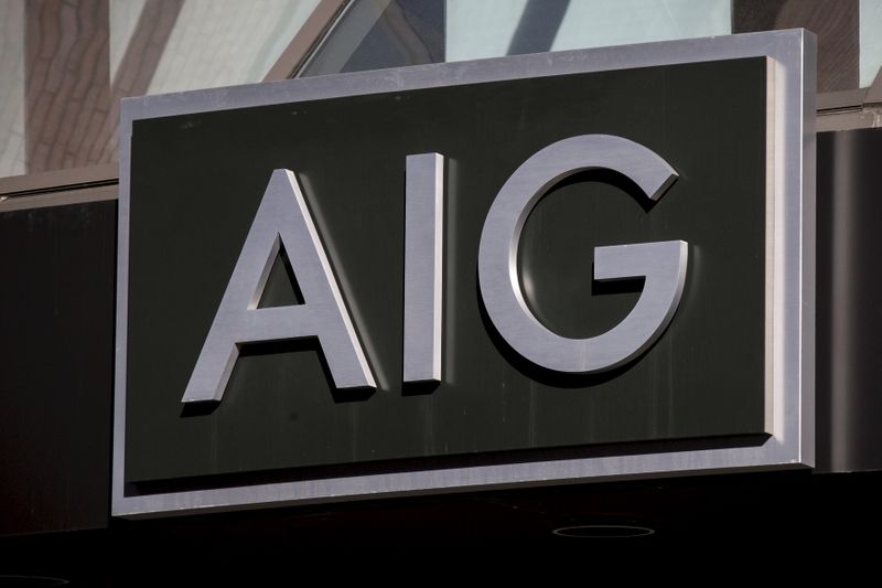&copy; Reuters. The AIG logo is seen at its building in New York&apos;s financial district