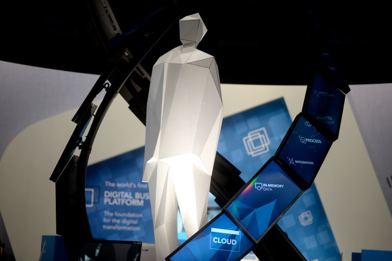 &copy; Reuters. FILE PHOTO: A figure called Digitalia is pictured at the Software AG exhibition stand at CeBIT trade fair in Hannover