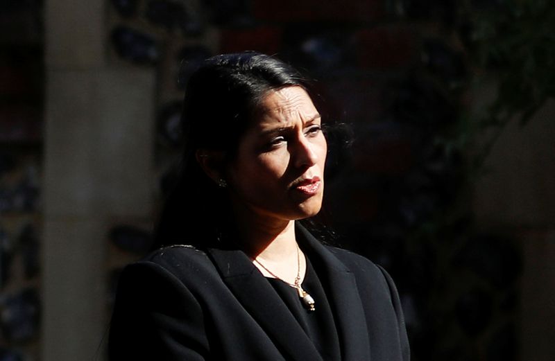 &copy; Reuters. Britain&apos;s Home Secretary, Priti Patel, speaks to the media near to the scene of reported multiple stabbings in Reading