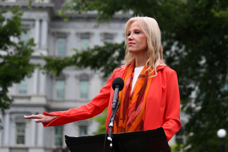 &copy; Reuters. White House Special Counselor Conway speaks to news reporters during a press gaggle outside the West Wing at the White House in Washington