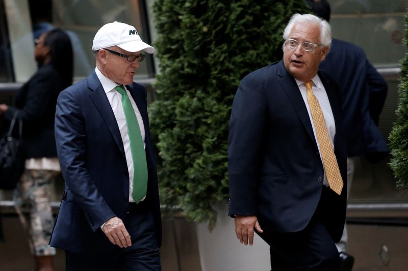 &copy; Reuters. FILE PHOTO: New York Jets owner Robert Wood &quot;Woody&quot; Johnson arrives at Le Cirque restaurant with others before fundraising event for Republican presidential candidate Donald Trump in New York