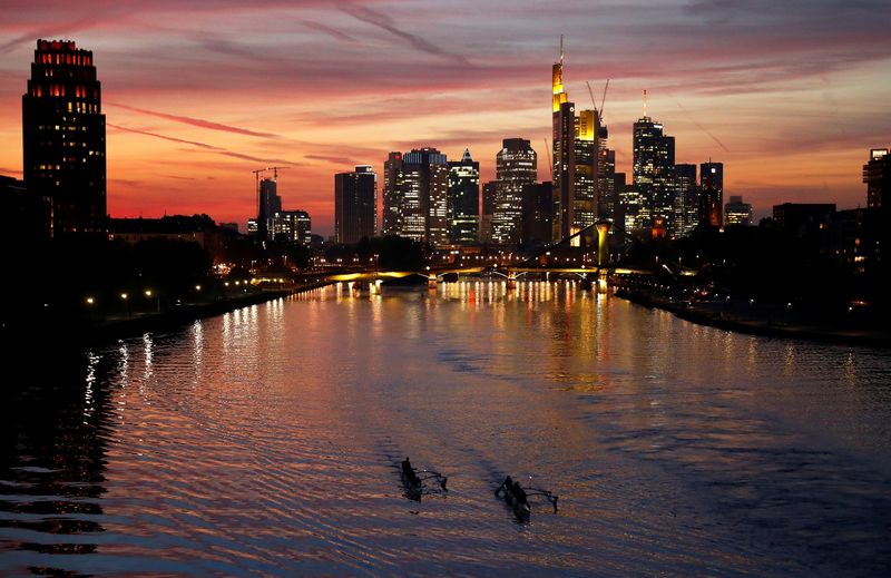 &copy; Reuters. The skyline with its financial district is photographed on early evening in Frankfurt