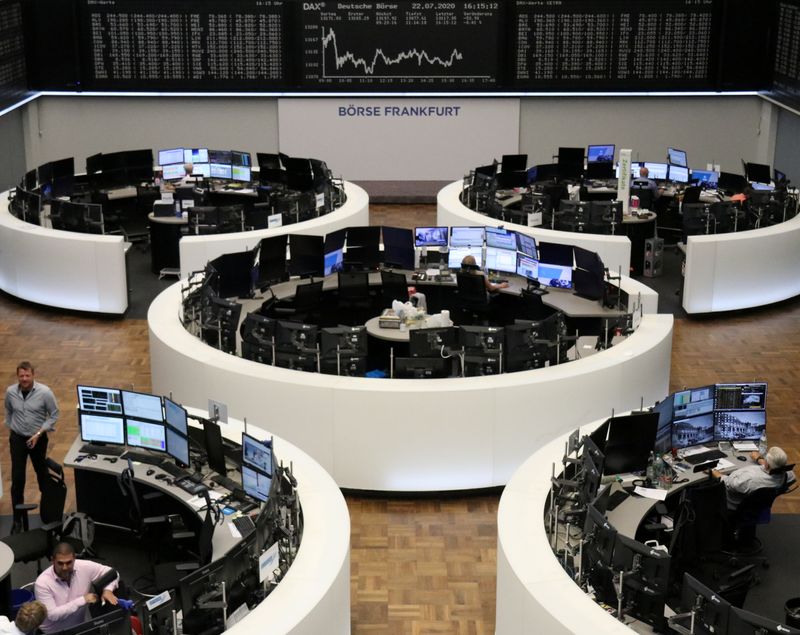 © Reuters. The German share price index DAX graph is pictured at the stock exchange in Frankfurt