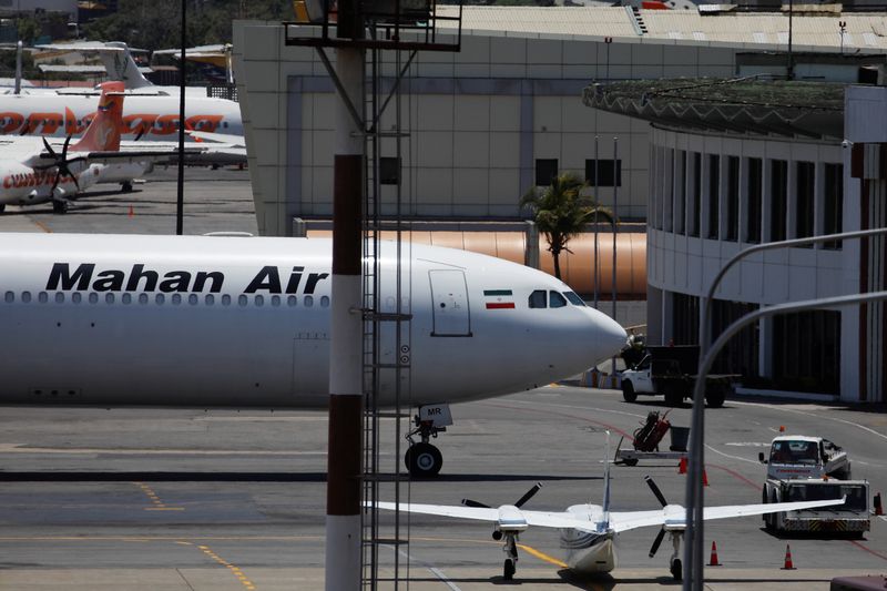 &copy; Reuters. An airplane with Mahan Air is seen at Simon Bolivar International Airport outside Caracas