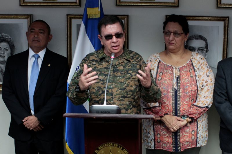 &copy; Reuters. FILE PHOTO - El Salvador&apos;s former Minister of Defense David Munguia Payes speaks during a news conference at the National Congress in San Salvador