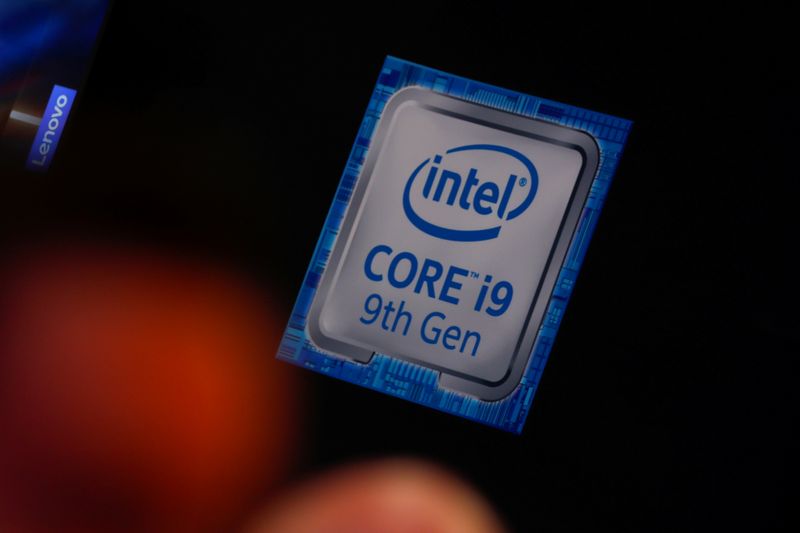 &copy; Reuters. FILE PHOTO: An Intel computer cup logo is shown during opening day of E3, the annual video games expo revealing the latest in gaming software and hardware in Los Angeles