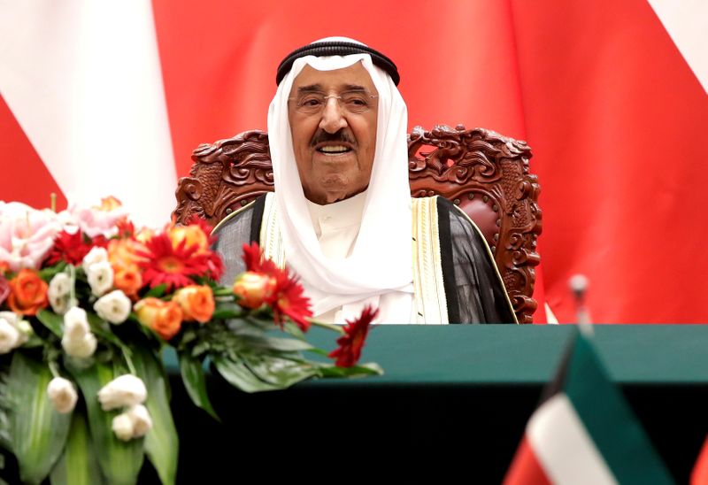 &copy; Reuters. FILE PHOTO: Kuwait&apos;s Emir Sheikh Sabah Al-Ahmad Al- Jaber Al-Sabah witnesses a signing ceremony at the Great Hall of the People in Beijing